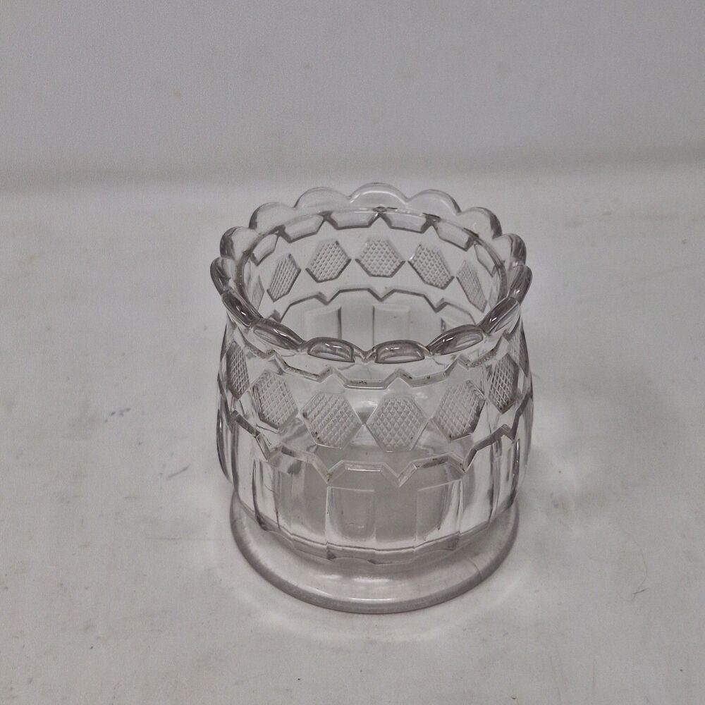Vintage Pressed Glass Spooner Scalloped Edge Waffle Diamond Pattern Decorative